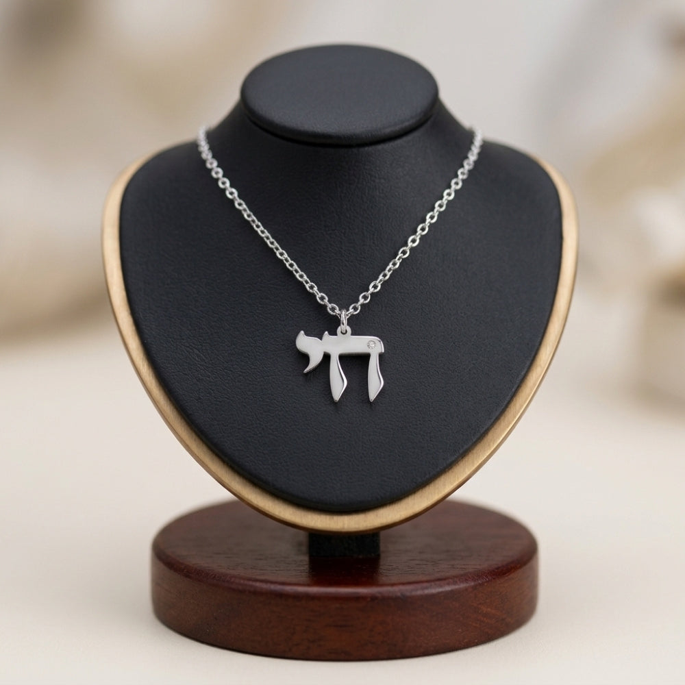 Diamond Chai Necklace for Men  Sterling Silver Jewish Life Pendant