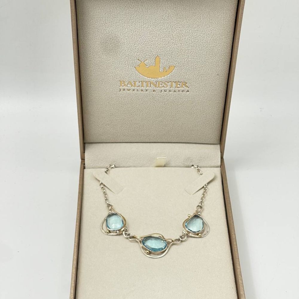 Blue Topaz Necklace in Sterling Silver and Gold