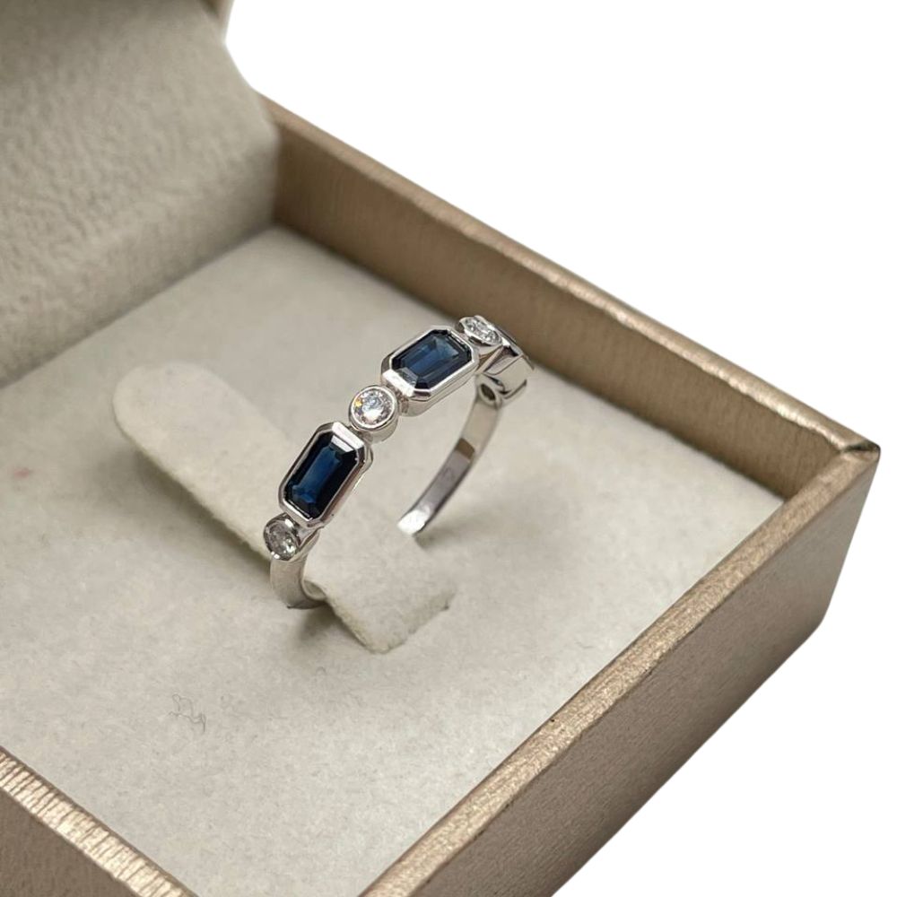 14K White Gold Sapphire & Diamond Ring