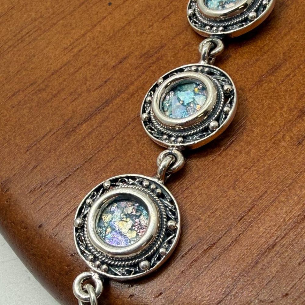 Roman Glass Bracelet in Sterling Silver