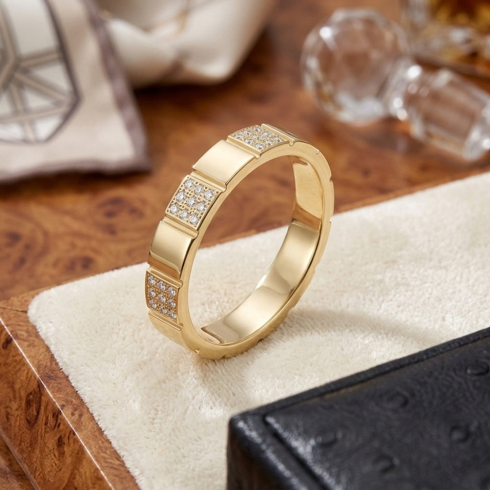 14K Gold Geometric Cube Diamond Wedding Band