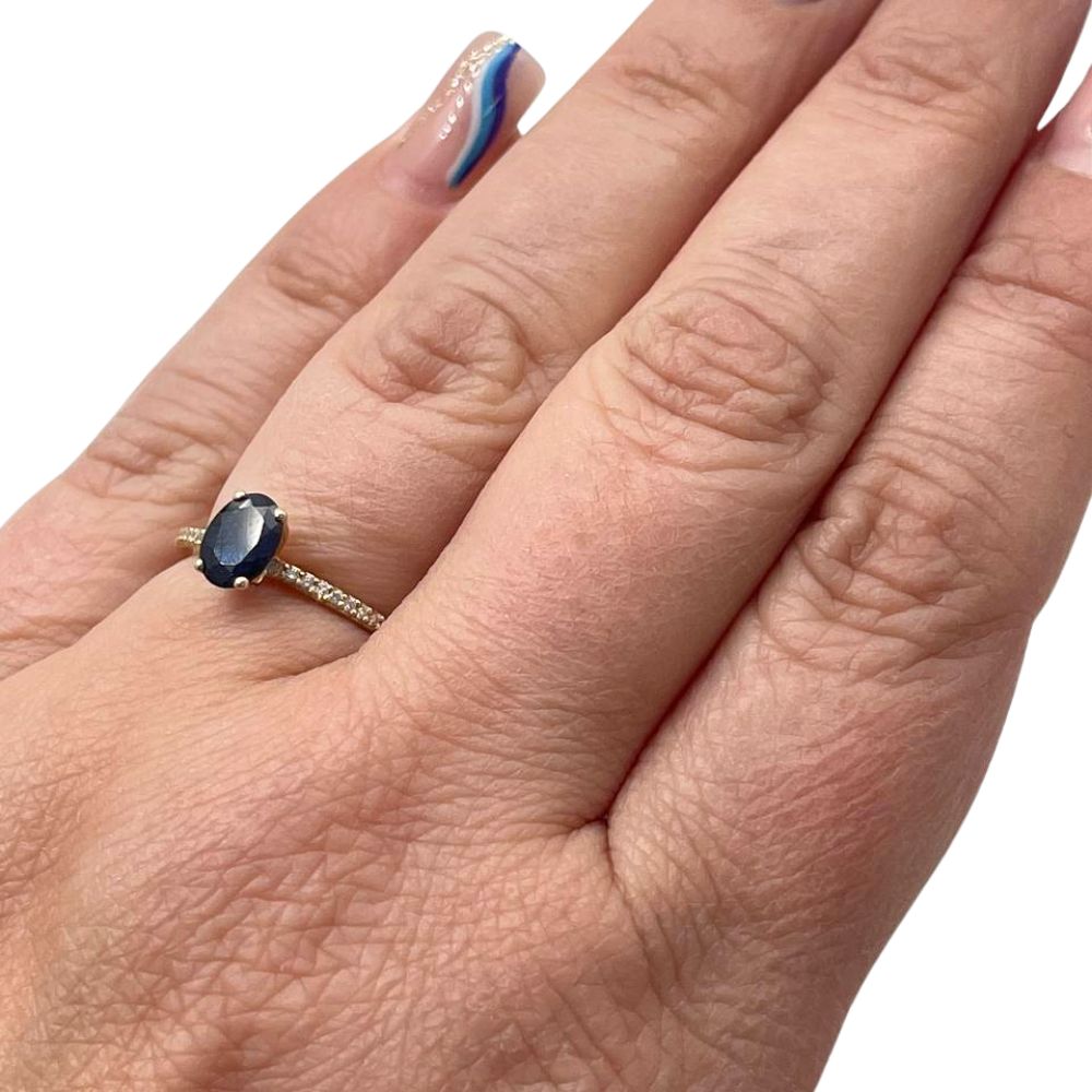 14K Yellow Gold Sapphire & Diamond Ring