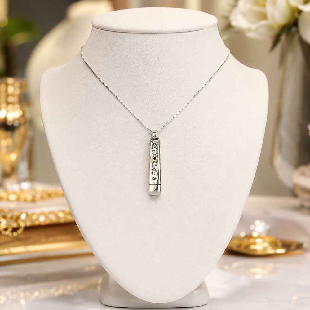 Jewish Mezuzah Kabbalah Pendant Necklace with Red Garnet Stone