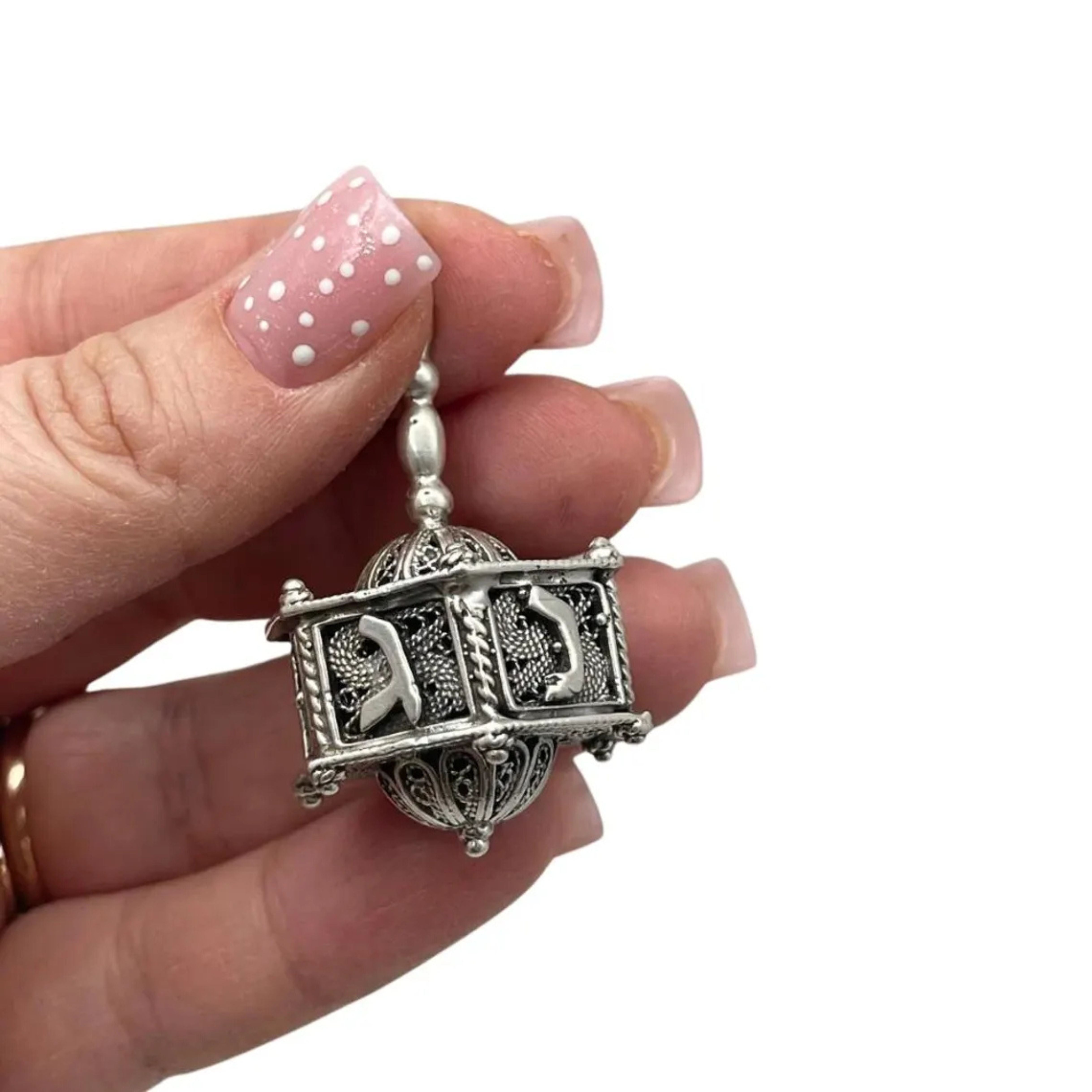 Sterling Silver Hexagon Dreidel with Filigree Art