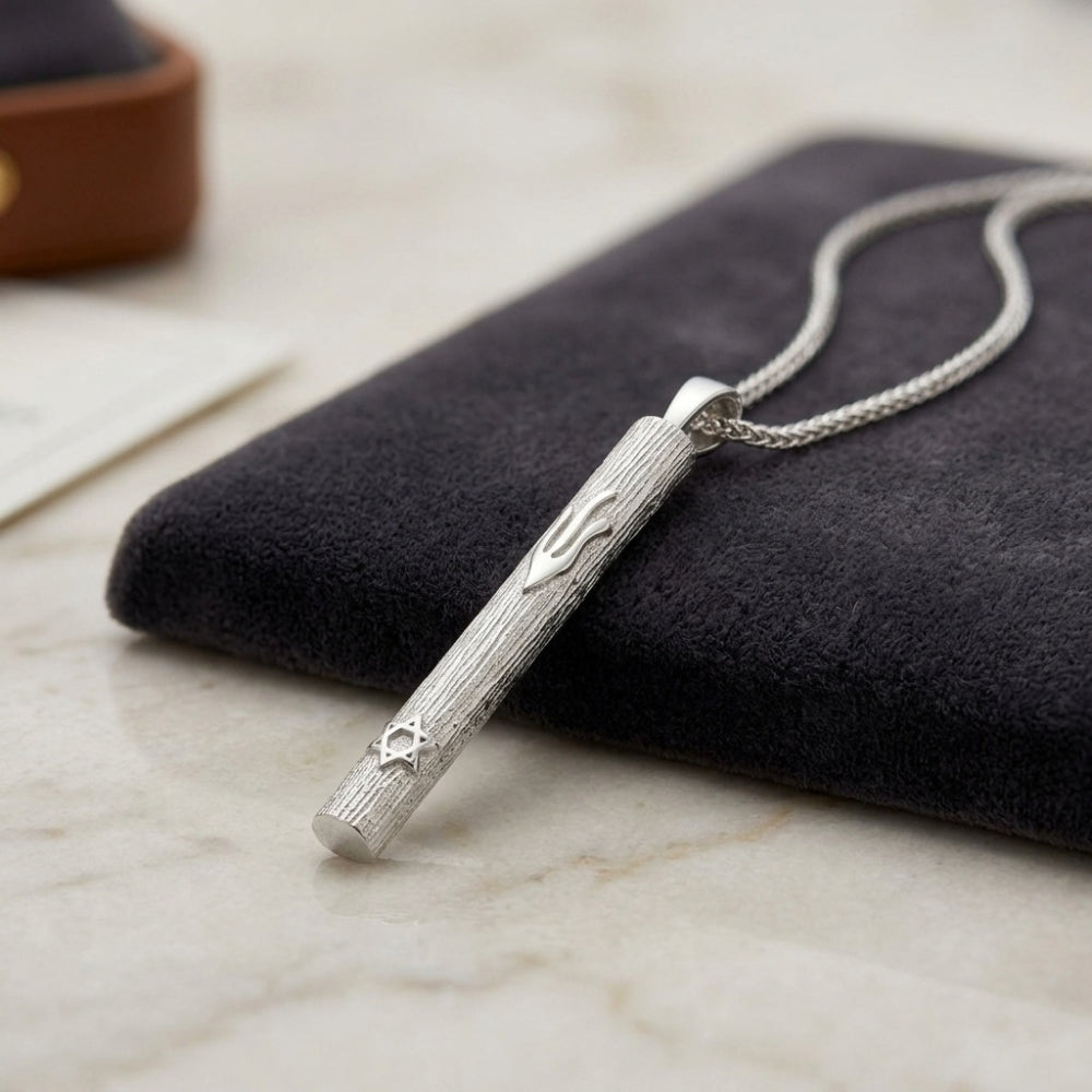 925 Sterling Silver Mezuzah Pendant Necklace with Hebrew Letter "Shin" & Star of David