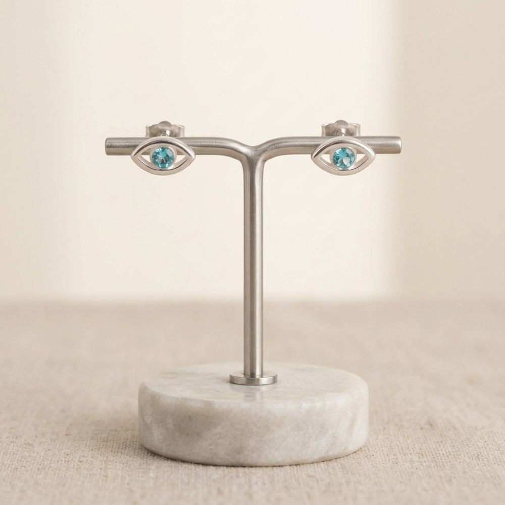 Sterling Silver Evil Eye Stud Earrings Swarovski Crystal Birthstone