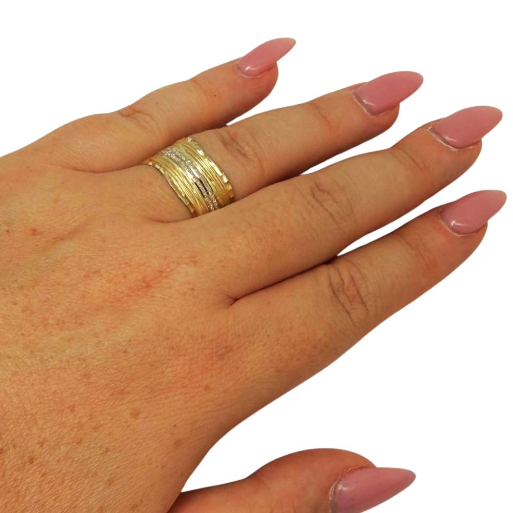 14K Two-Tone Gold Textured Wide Band Ring