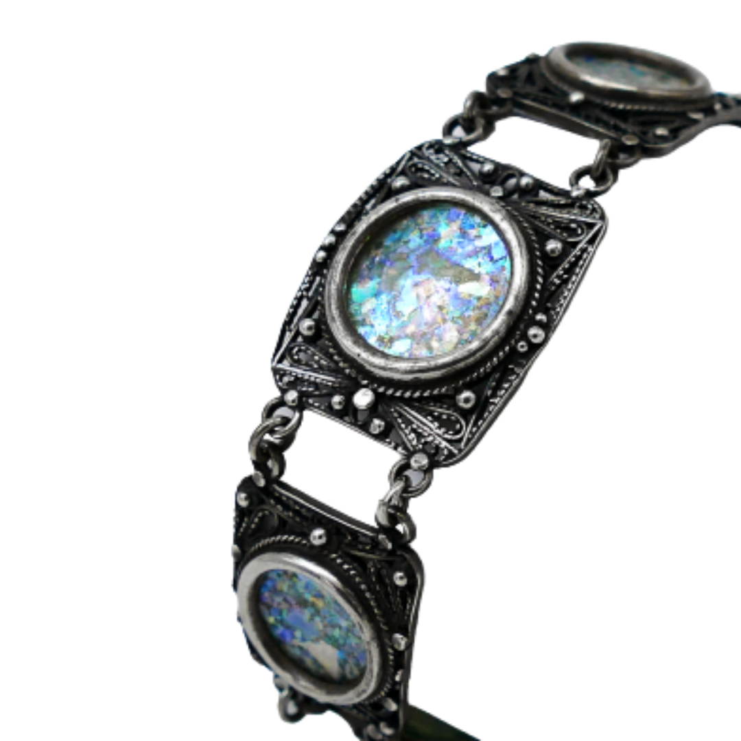 Silver Filigree Roman Glass Bracelet