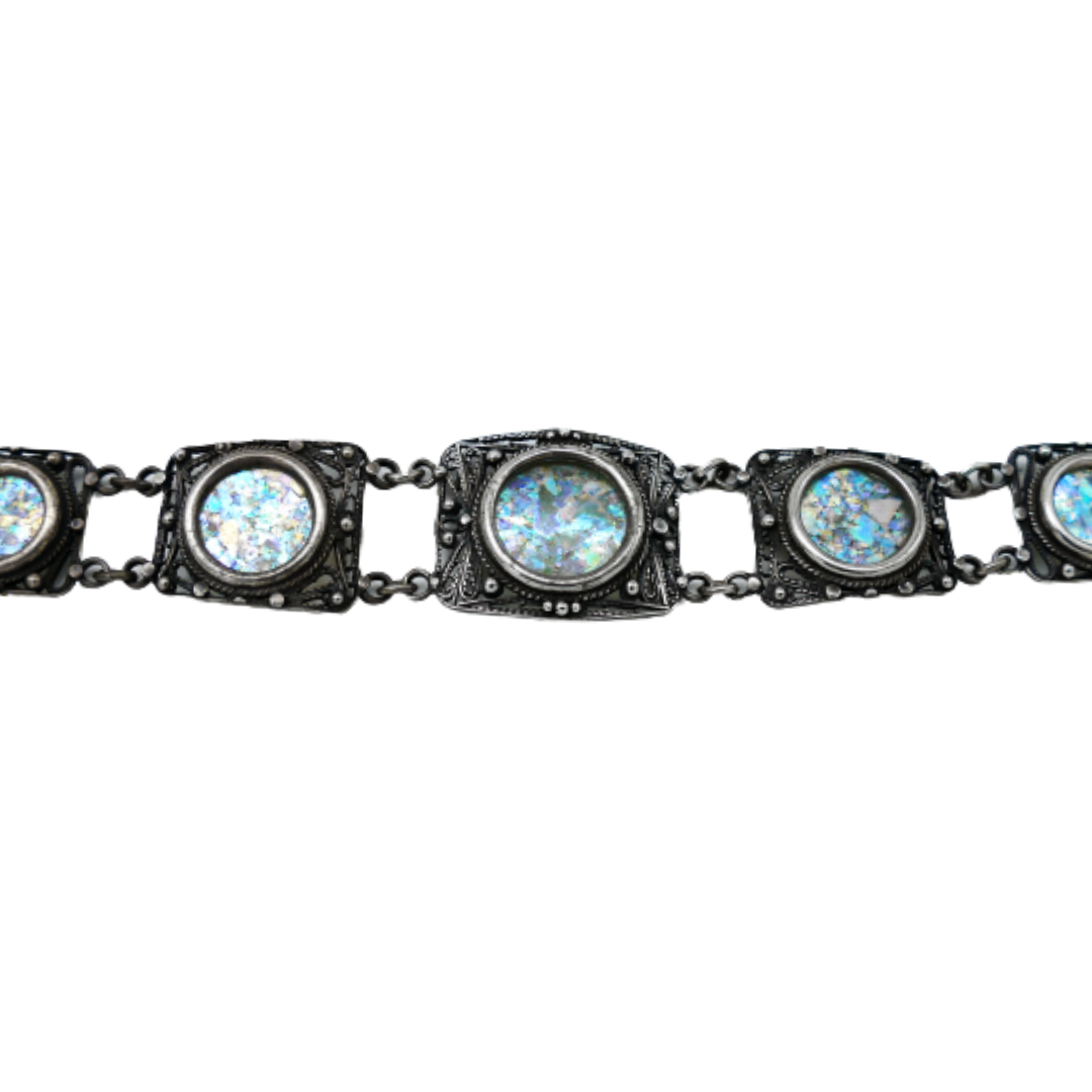 Silver Filigree Roman Glass Bracelet