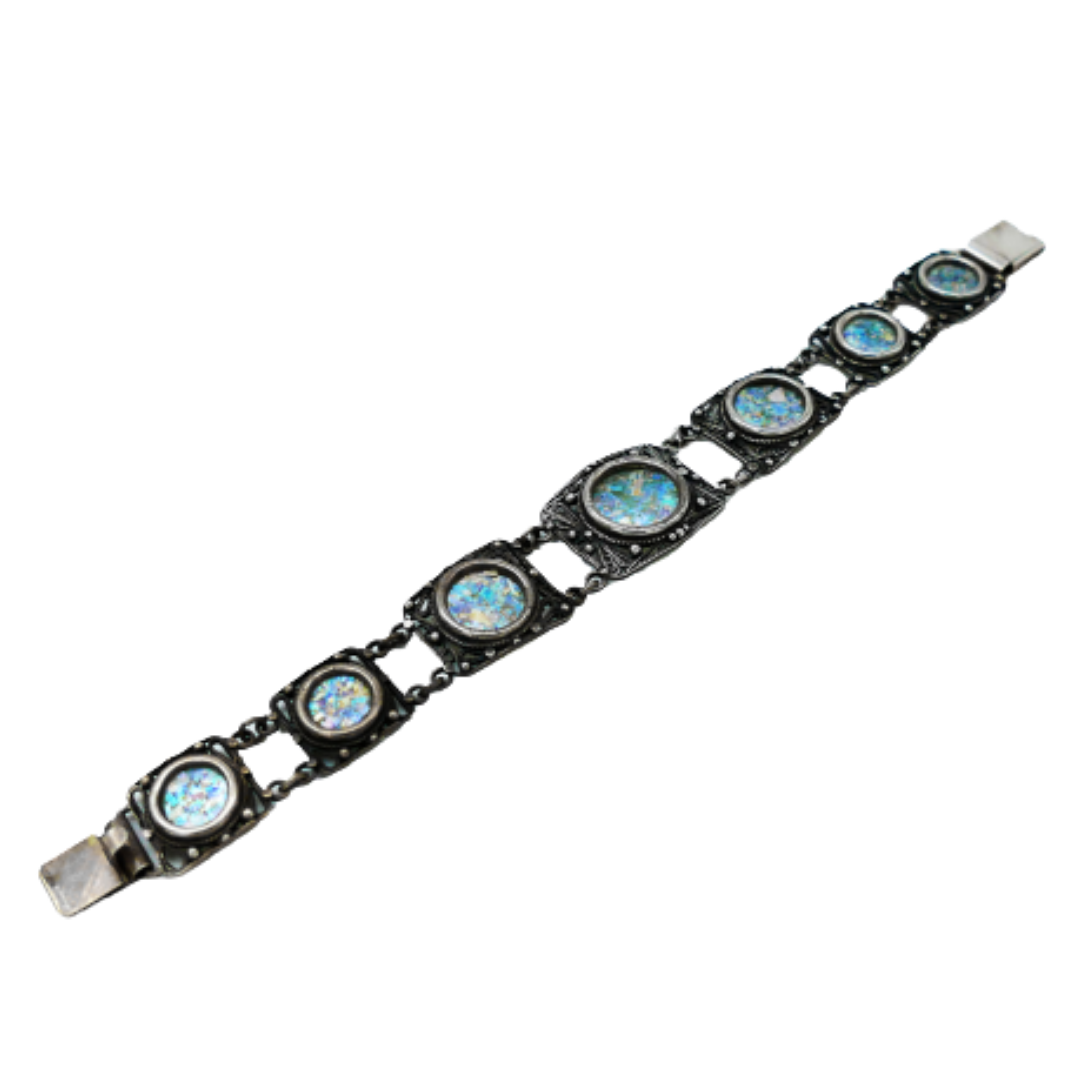 Silver Filigree Roman Glass Bracelet