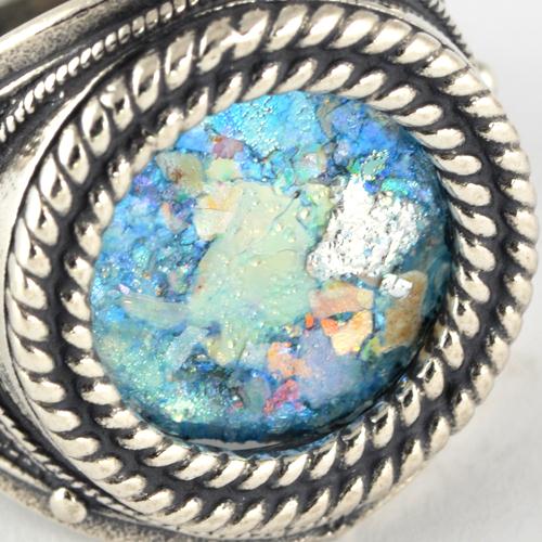 Silver Roman Glass Rope Frame Ring