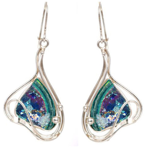 Silver Roman Glass Artistic Earrings