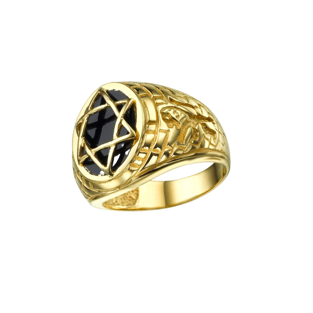 Star of David Signet Ring - 14k Yellow Gold with Black Onyx Stone