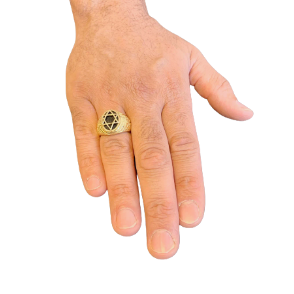 Star of David Signet Ring - 14k Yellow Gold with Black Onyx Stone