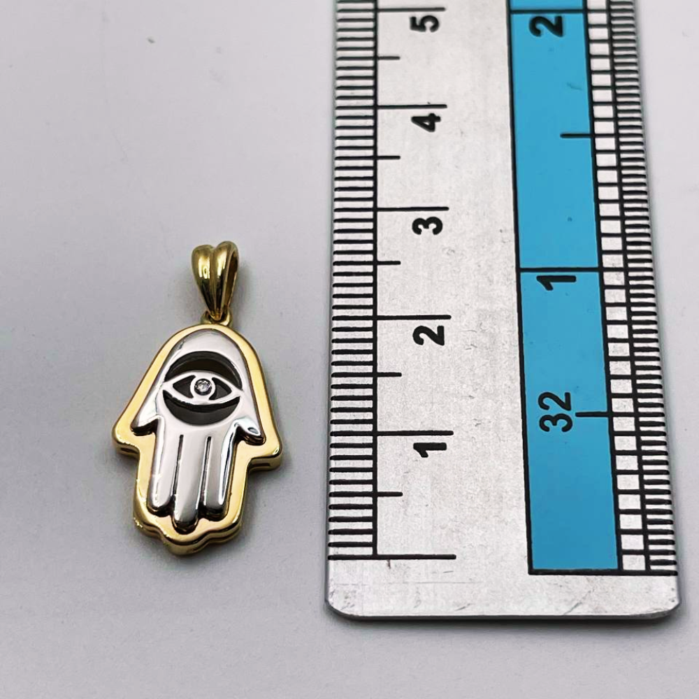 Hamsa Evil Eye Pendant in 14K Gold with 0.02 CT Natural Diamond