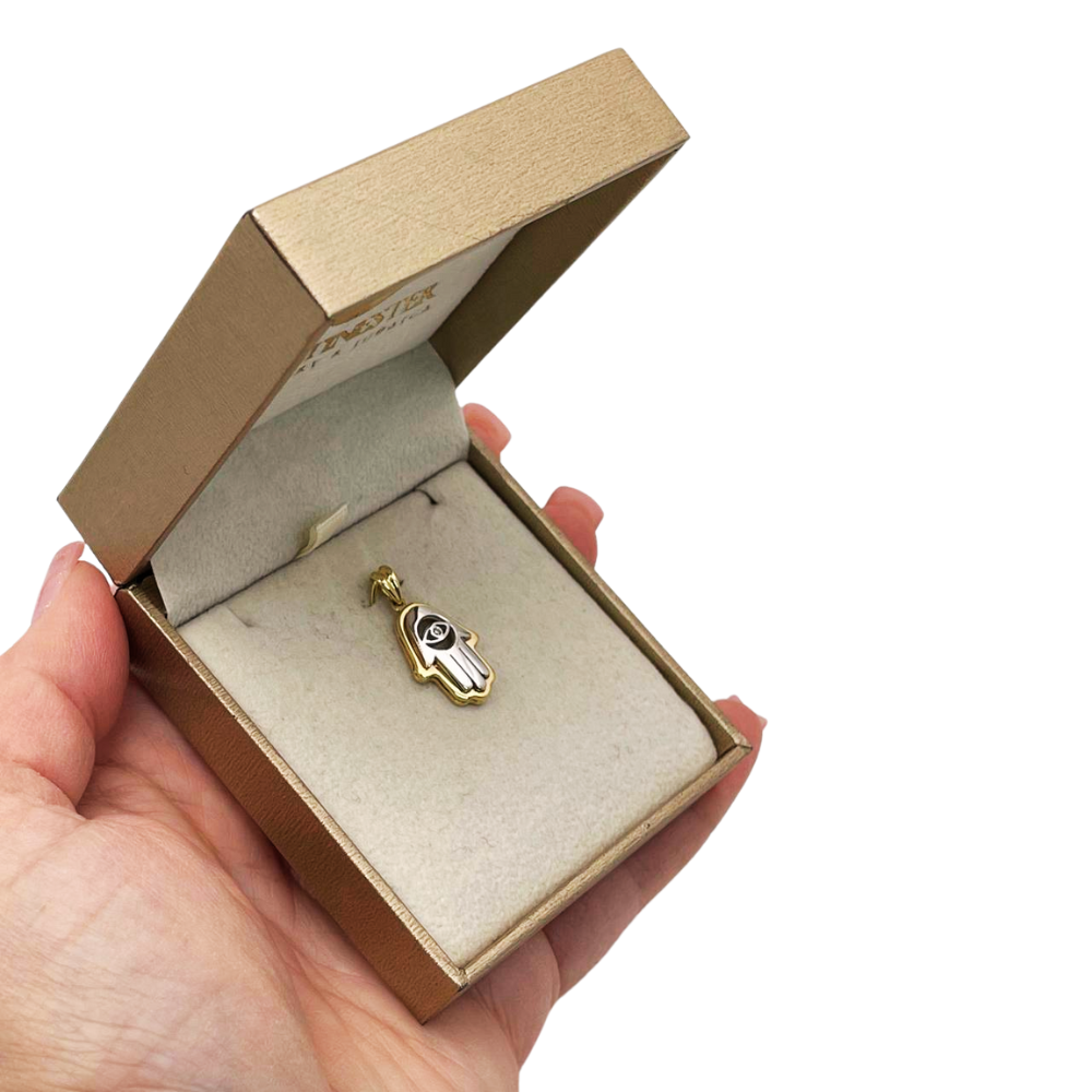 Hamsa Evil Eye Pendant in 14K Gold with 0.02 CT Natural Diamond