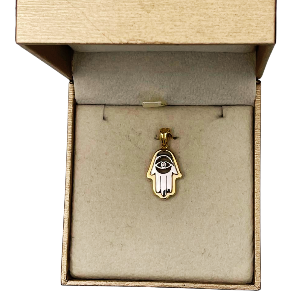 Hamsa Evil Eye Pendant in 14K Gold with 0.02 CT Natural Diamond