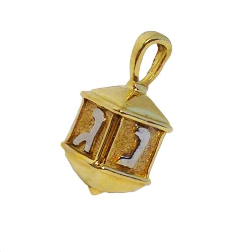 14k Gold Two Tone Hanukkah Dreidel Charm Pendant