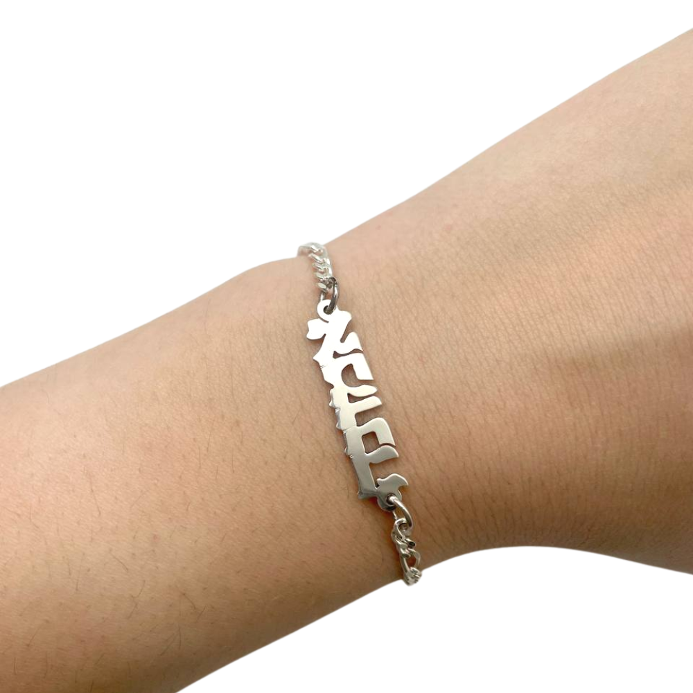 Silver Hebrew Block Name Bracelet