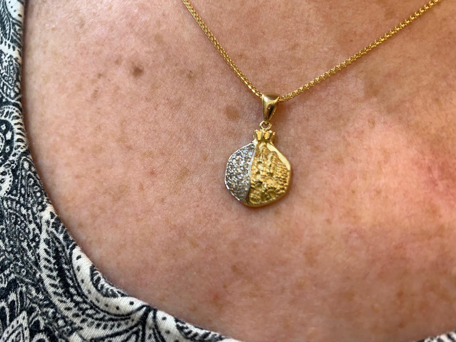 Pomegranate Pendant with Jerusalem Relief in 14K Gold & Diamonds