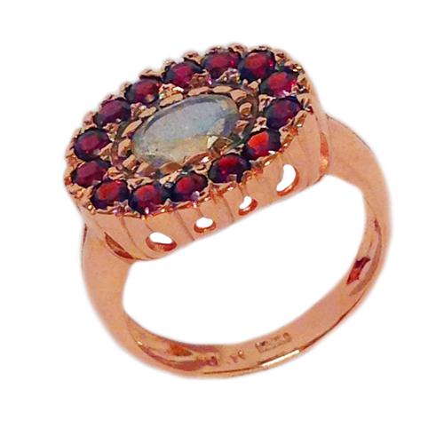 14k Rose Gold Ring - Garnets and Labradorite