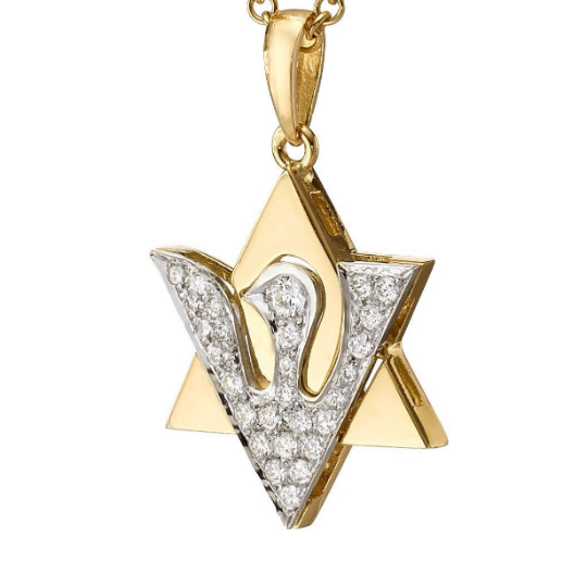 Diamond Star of David Dove of Peace Pendant in 18K Gold