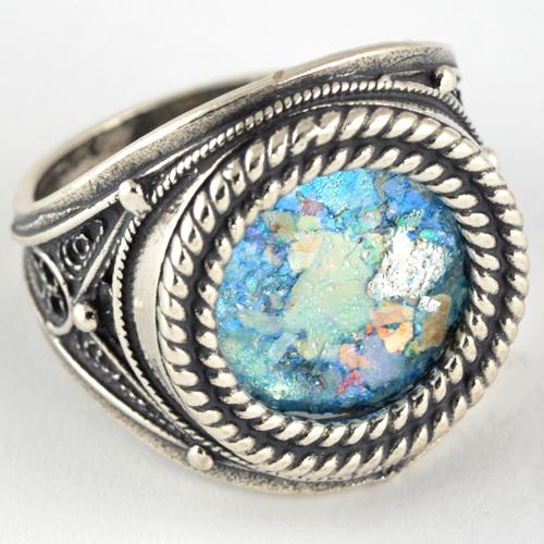 Silver Roman Glass Rope Frame Ring