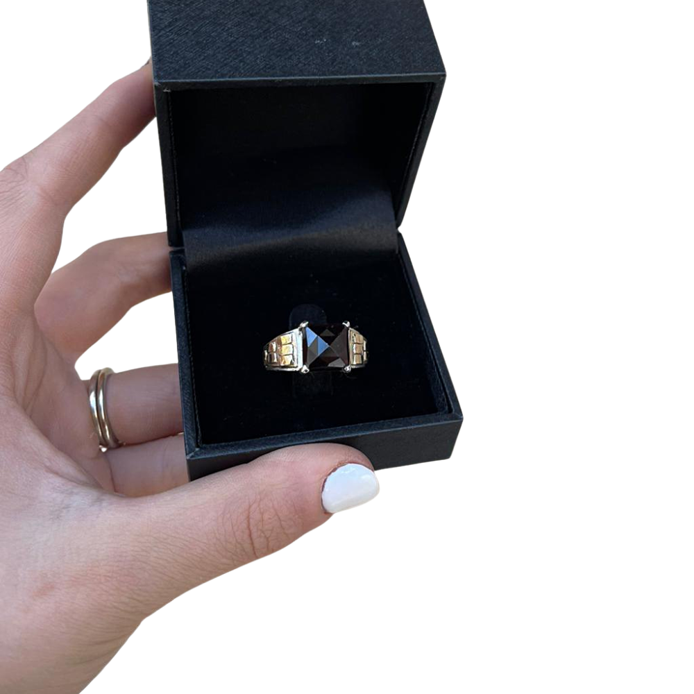 14K Yellow Gold and Silver Kabbalah Ring with Garnet Stone