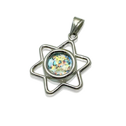 Sterling Silver Roman Glass Cutout Star of David Pendant