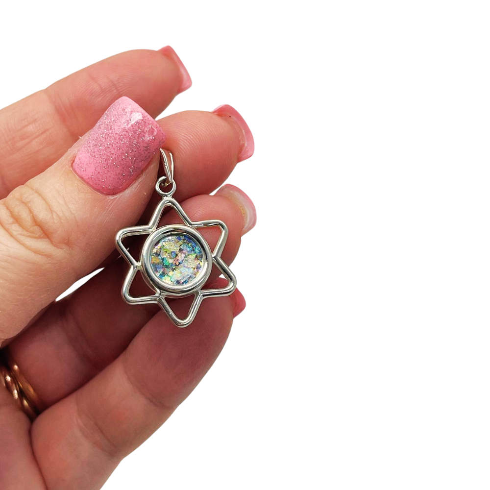 Sterling Silver Roman Glass Cutout Star of David Pendant