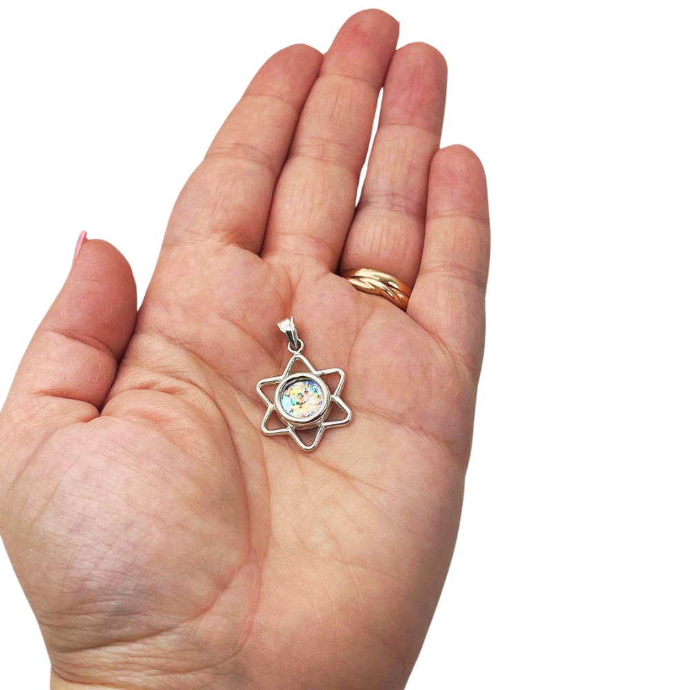 Sterling Silver Roman Glass Cutout Star of David Pendant