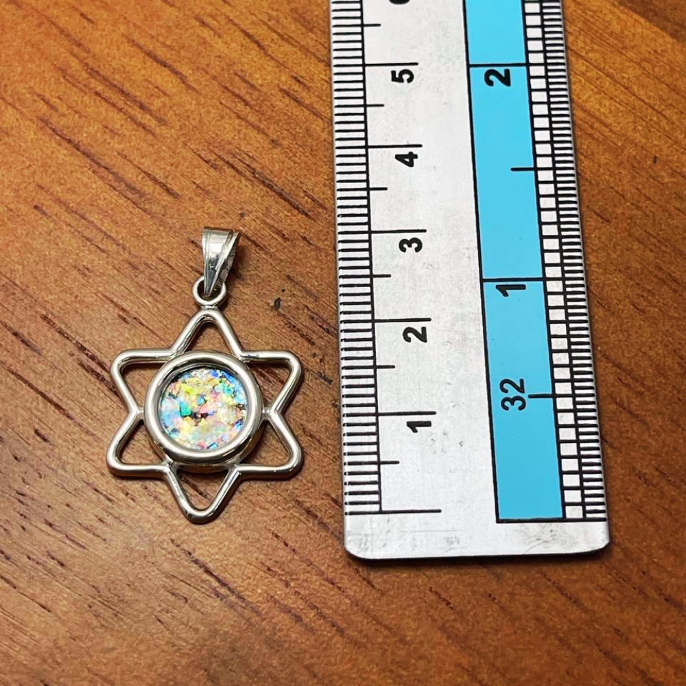 Sterling Silver Roman Glass Cutout Star of David Pendant