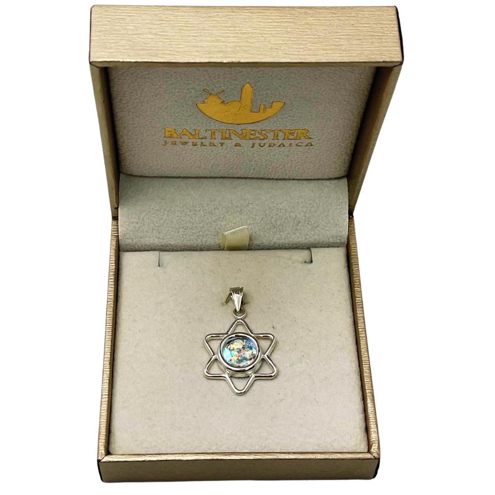 Sterling Silver Roman Glass Cutout Star of David Pendant