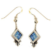 Silver Roman Glass Diamond-Shaped Earrings