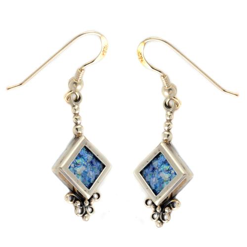 Silver Roman Glass Diamond-Shaped Earrings