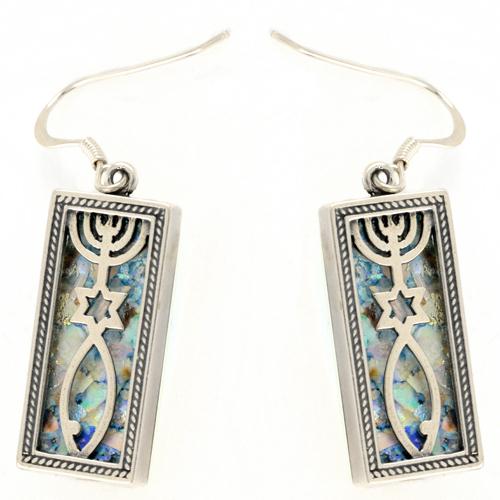 Grafted-In Roman Glass Rectangle Earrings