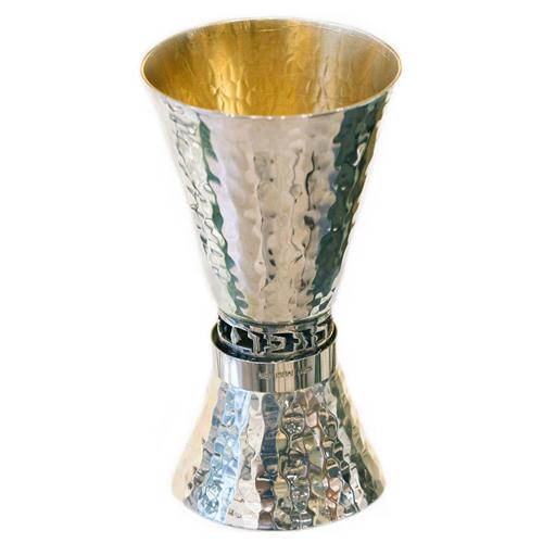 Silver Hammered Shot Glass and Kiddush Cup