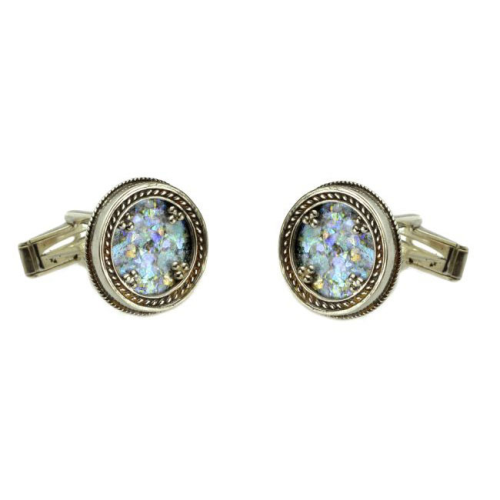 Silver Yemenite Roman Glass Cufflinks