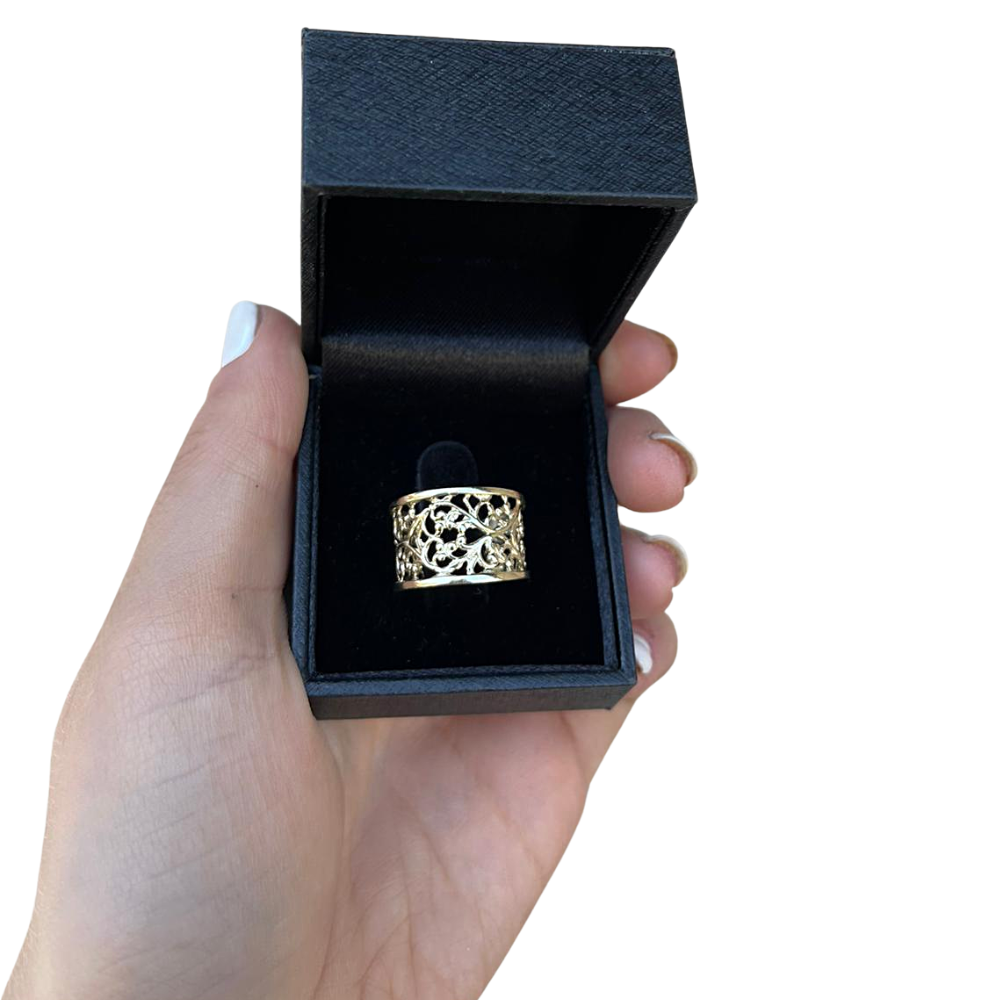 14k Yellow Gold Wide Filigree Ring