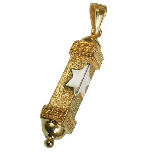 14k Gold Star of David Triangular Mezuzah Pendant