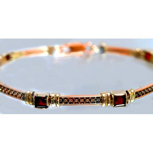 14K Yellow, White, and Rose Gold Garnet Bracelet