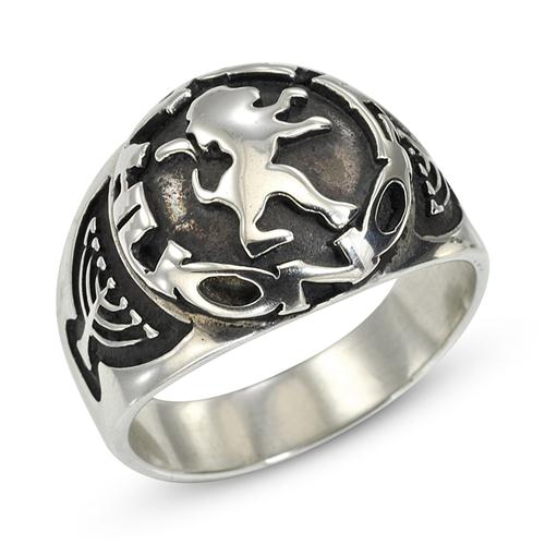 Oxidized Silver Lion of Judah Wide Ring