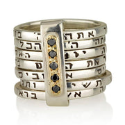 Seven Blessings Kabbalah Ring in 14K Gold and Silver with Rubies/Diamonds