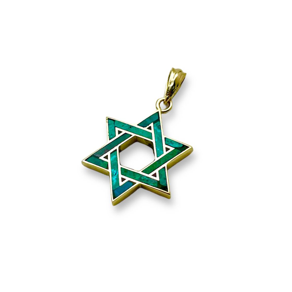 Eilat Stone Star of David Pendant in 14K Gold - 14 mm Size