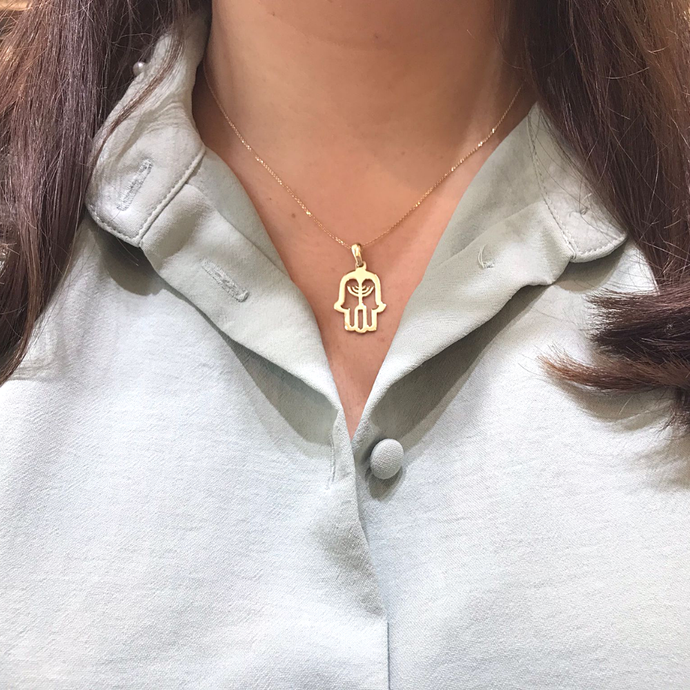 Hamsa Menorah 14k Yellow Gold Pendant