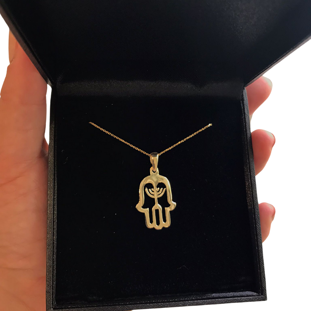 Hamsa Menorah 14k Yellow Gold Pendant