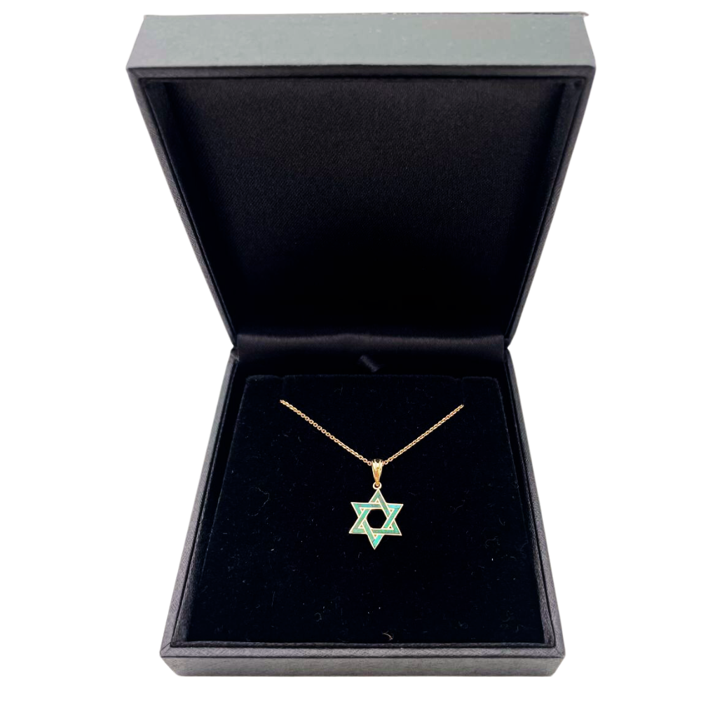 Eilat Stone Star of David Pendant in 14K Gold - 14 mm Size