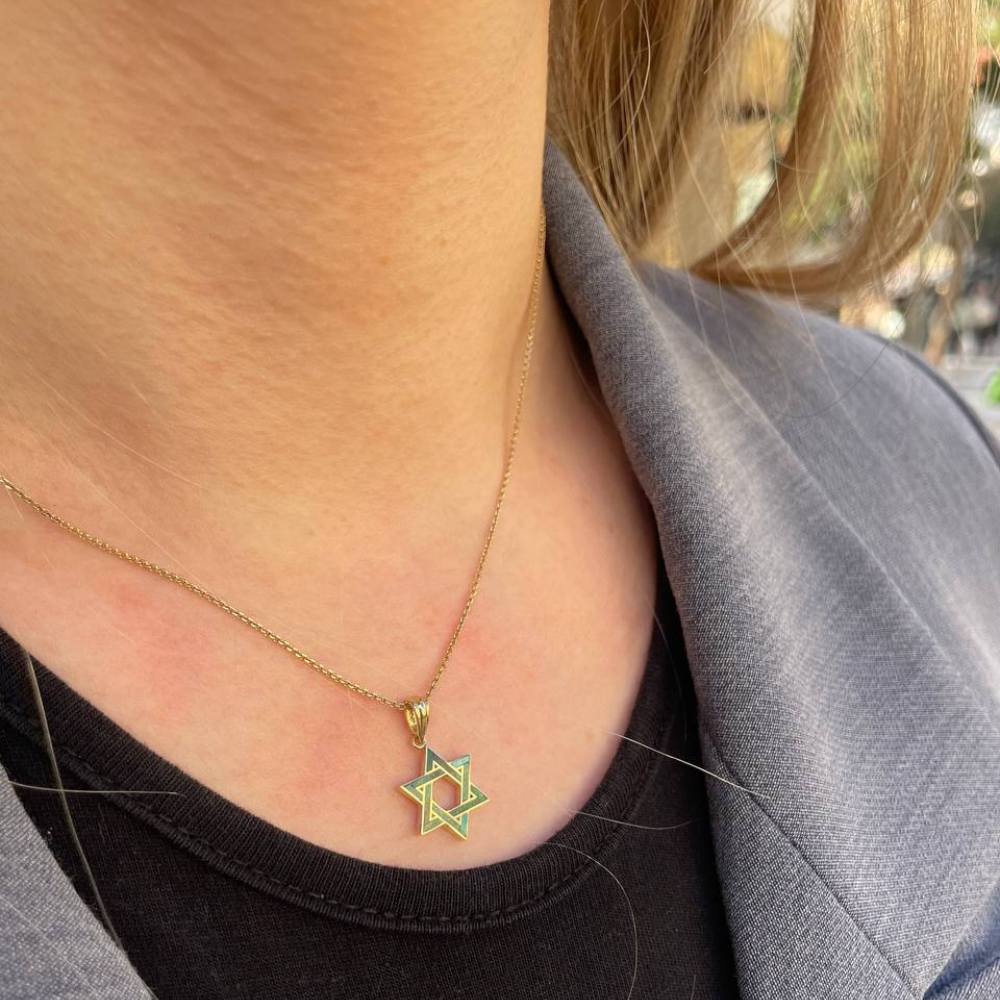 Eilat Stone Star of David Pendant in 14K Gold - 14 mm Size