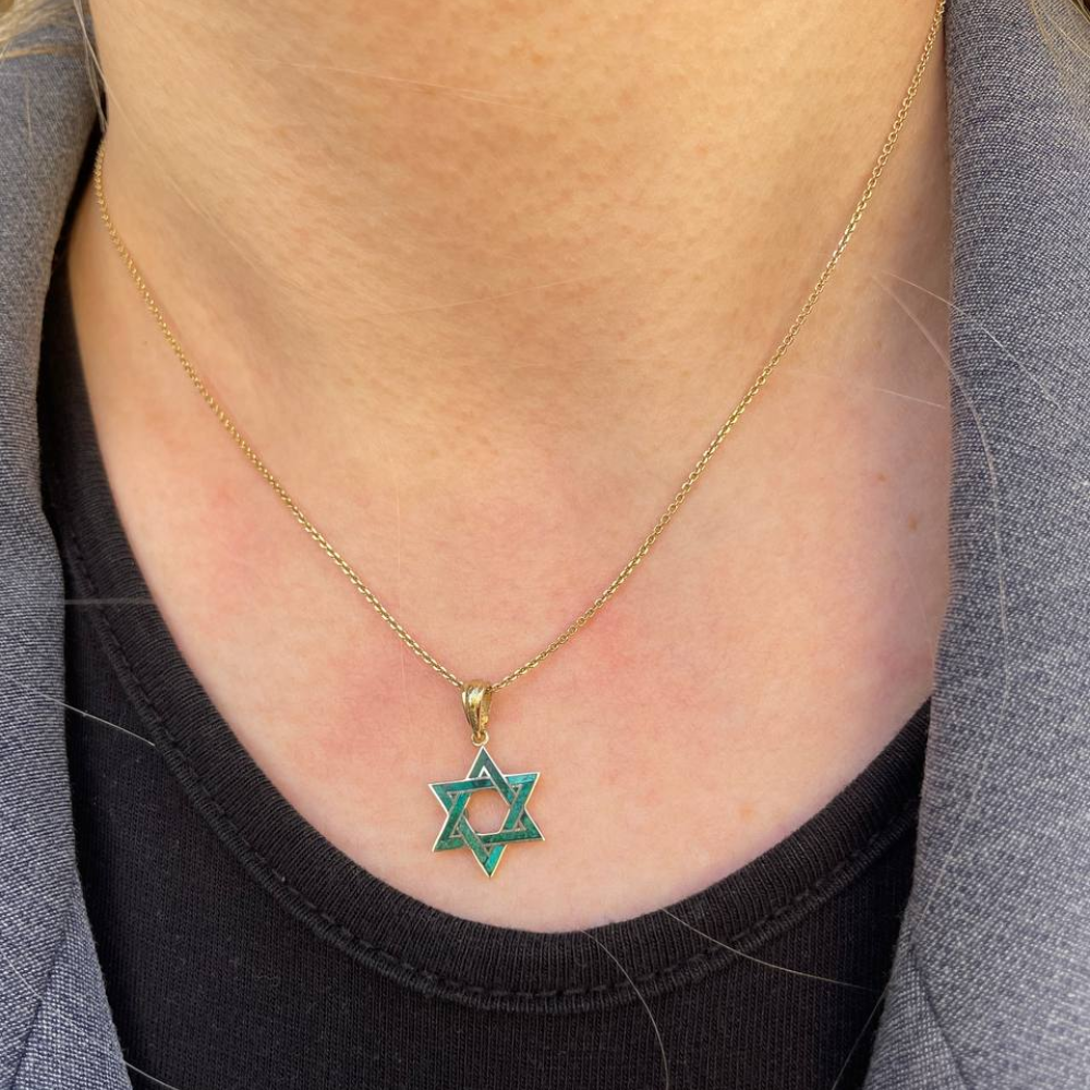 Eilat Stone Star of David Pendant in 14K Gold - 14 mm Size