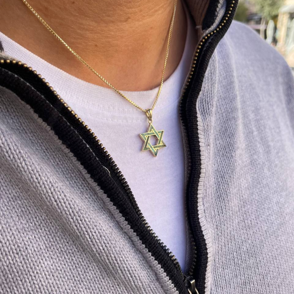 Eilat Stone Star of David Pendant in 14K Gold - 14 mm Size